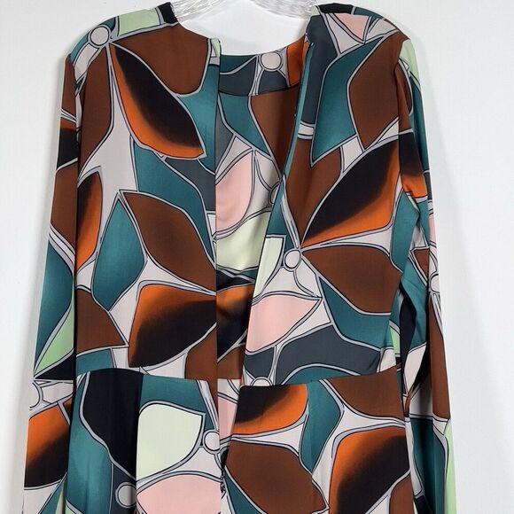 Diane Von Furstenberg Silk Mini Dress Sz 12 Multicolor Shoulder Bow Long Sleeve - Picture 7 of 14